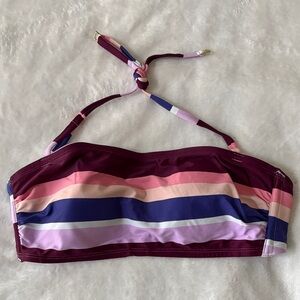 Kona Sol Striped Bandeau Bikini Top in Berry & Pastel Stripes
